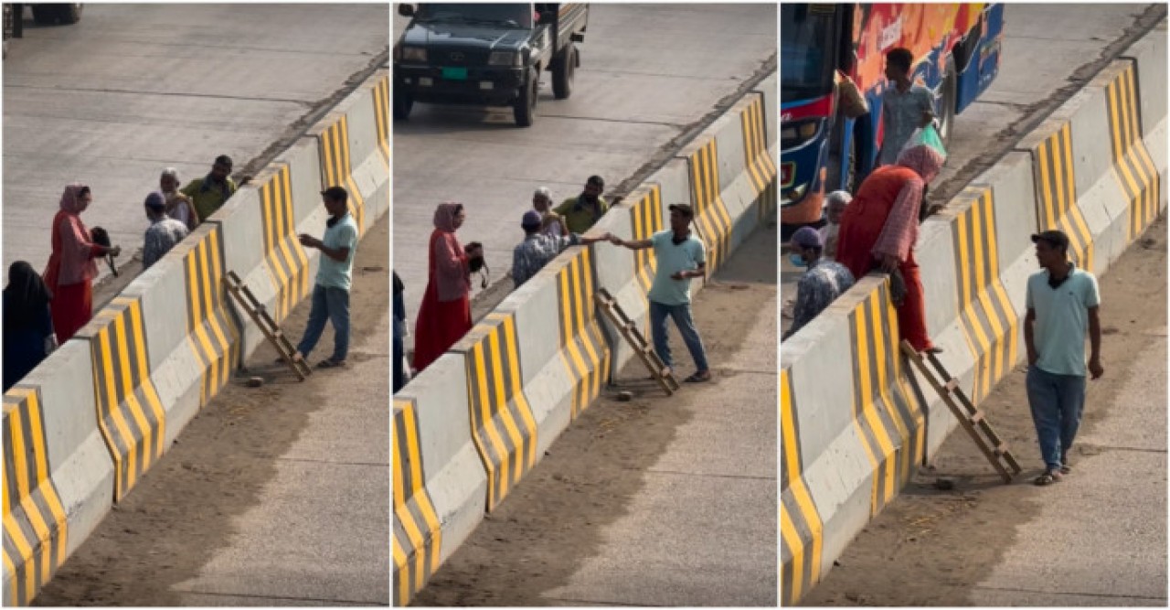 Man arrested for charging Tk5 to people for crossing highway divider with ladders